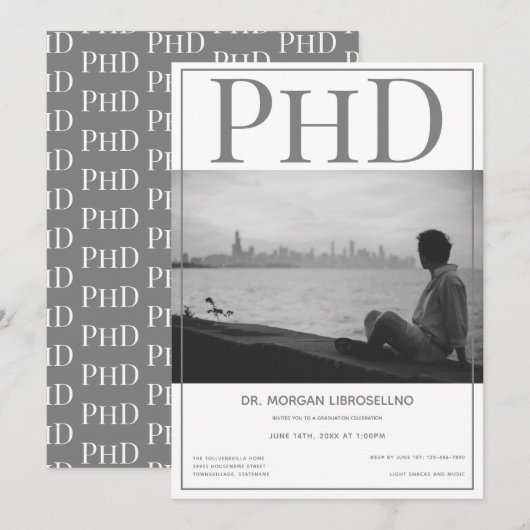 PhD学位大学院写真卒業パーティー 招待状 (正面/裏面)