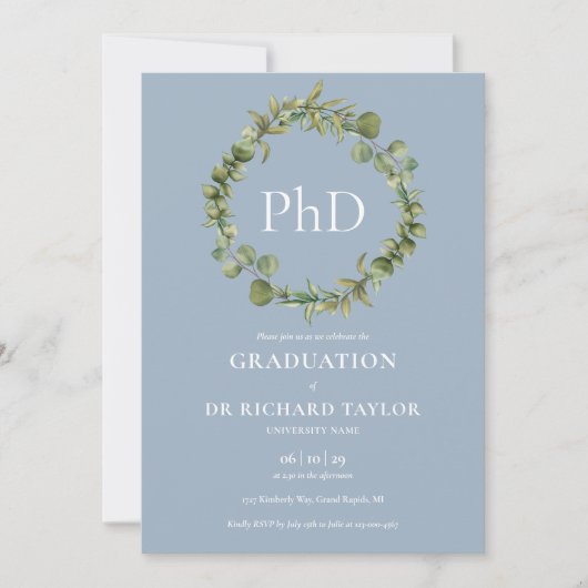 PhD学位 ダスティブルー ガーランド 卒業式 招待状 (正面)