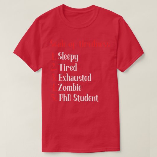 PhD学生の疲れの燃料尺度 Tシャツ (デザイン正面)