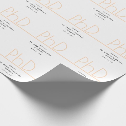 PhD度ホワイトクリームグレー卒業パーティー ラッピングペーパー (角)