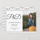 PhD度ホワイトグレーのスクリプト卒業 案内状 (正面/裏面)