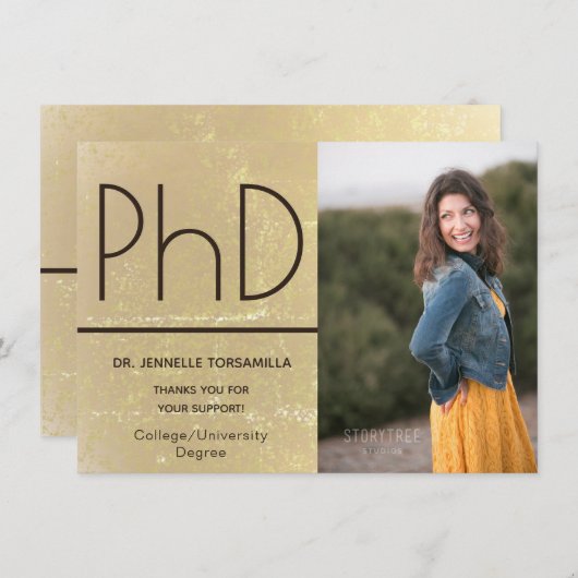 PhD度金ゴールドブラウン卒業発表 案内状 (正面/裏面)