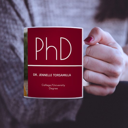 PhD度Burgundyホワイト卒業写真 コーヒーマグカップ