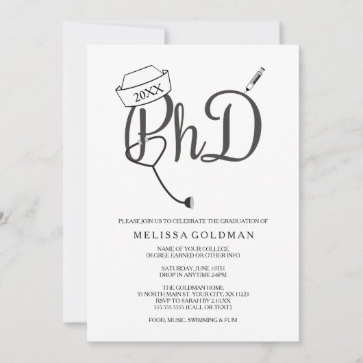 PhD看護ナースの卒業招待状は簡単に述べた 招待状 (正面)