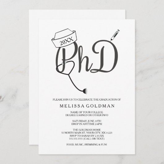 PhD看護ナースの卒業招待状は簡単に述べた 招待状 (正面/裏面)