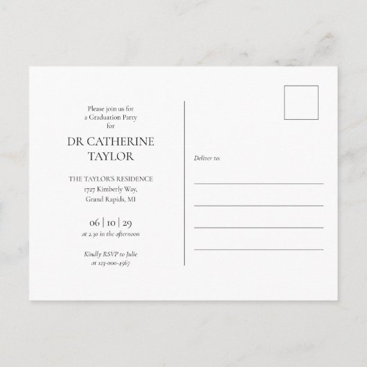 PhD 4写真卒業パーティー招待状 ポストカード (裏面)