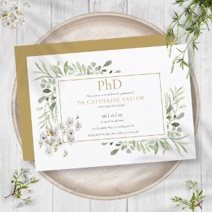 Phd Degree Greenery Foliage Gold Graduation 招待状