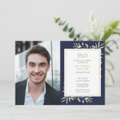 PhD Degree Navy Blue Greenery卒業写真 招待状 (スタンド正面)