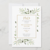 Phd Degree Water Color Greenery写真卒業 案内状 (正面)