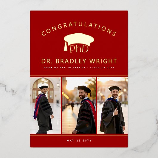 PhD Doctoral Hat Doctoral Graduation Foil Card 箔シーズンカード (正面)