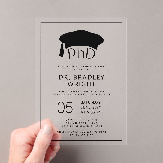 Phd Doctorate Hat Doctoral Degree Graduation アクリル招待状 (インサイチュ (ポータブル))