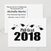 PhD Grad 2018はがきパーティー招待状(黒キャップ) インビテーションポストカード (正面/裏面)