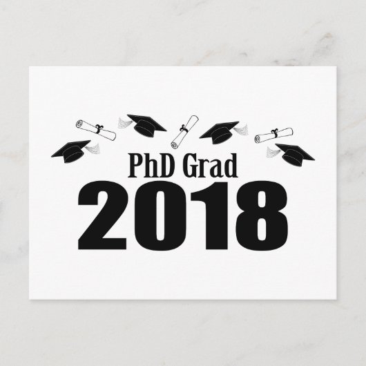 PhD Grad 2018はがきパーティー招待状(黒キャップ) インビテーションポストカード (正面)