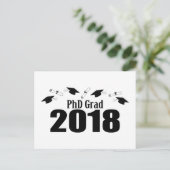 PhD Grad 2018はがきパーティー招待状(黒キャップ) インビテーションポストカード (スタンド正面)