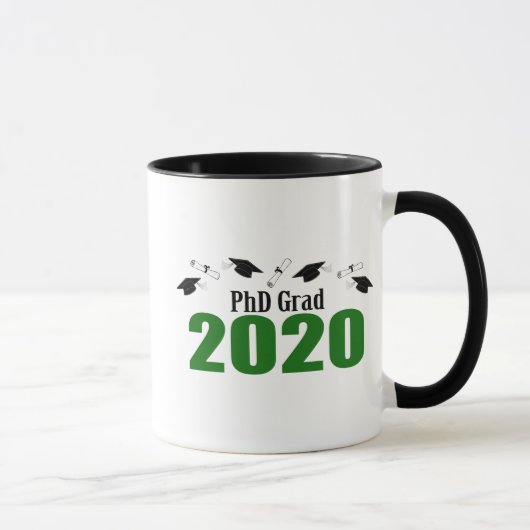 PhD Grad 2020キャップとディプロマ(緑) マグカップ (右)