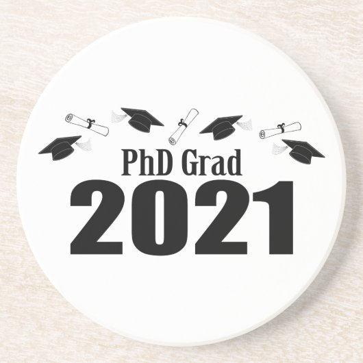 PhD Grad 2021キャップとディプロマス(黒) コースター (正面)