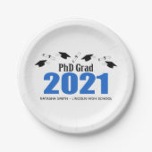 Phd Grad 2021卒業用キャップと卒業証書（青） ペーパープレート (正面)