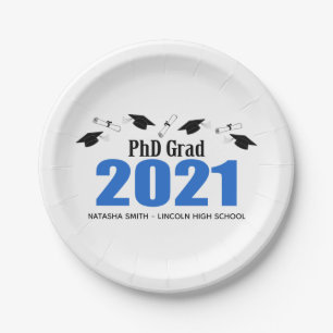 Phd Grad 2021卒業用キャップと卒業証書（青） ペーパープレート