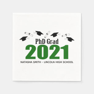 PhD Grad 2021卒業用キャップ&卒業証書(緑) スタンダードカクテルナプキン