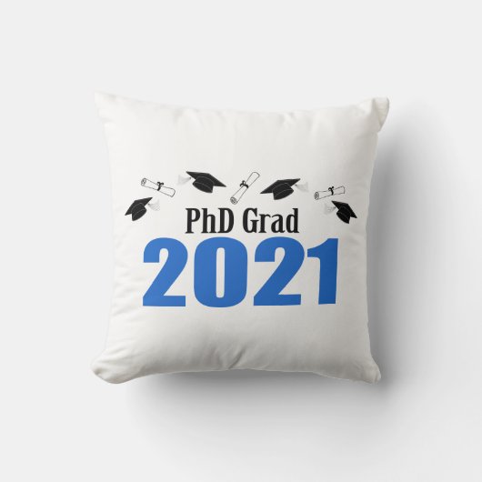 PhD Grad 2021 Caps And Diplomas (青) クッション (正面)