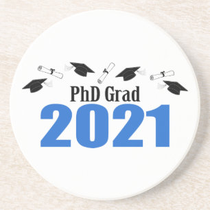 PhD Grad 2021 Caps And Diplomas (青) コースター