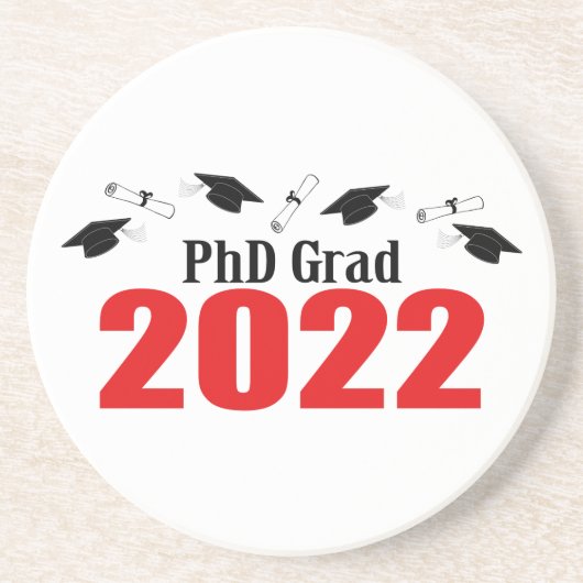 PhD Grad 2022キャップとディプロマス(赤) コースター (正面)