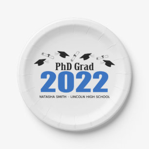 Phd Grad 2022卒業キャップス&卒業証書(青) ペーパープレート