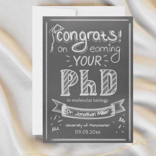 PhD graduation greeting card chalkboard university サンキューカード