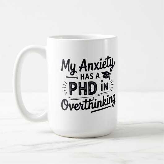 PhD in Overthinking Funny Quote コーヒーマグカップ (左)