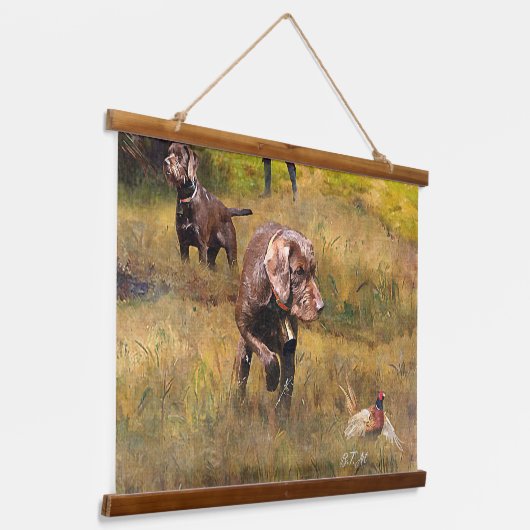 Pheasant狩りとPudelpointer 吊り下げ型タペストリー (傾斜あり)