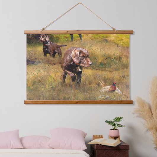 Pheasant狩りとPudelpointer 吊り下げ型タペストリー (寝室)