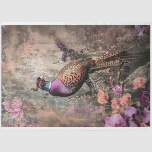 Pheasant美しい、Bird Branch、Moody花模様 薄葉紙 (正面)