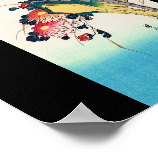 Pheasant and chrysanthemum, Hiroshige, Ukiyo-e ポスター (角)