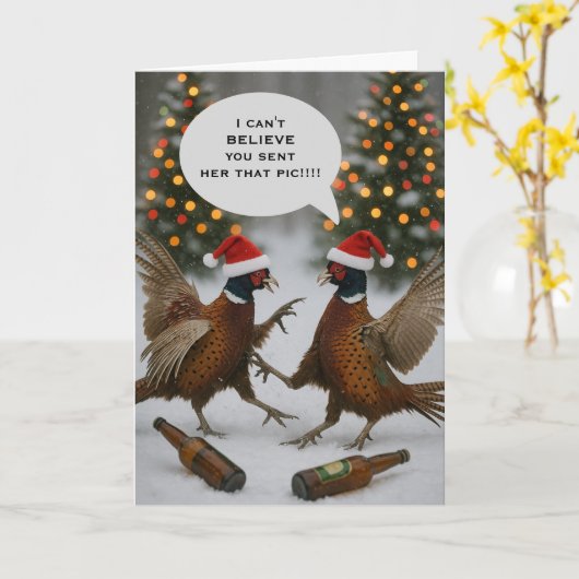 Pheasant funny Christmas card カード (黄色い花)