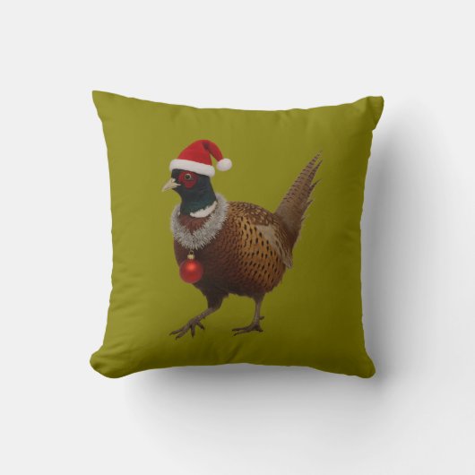 Pheasant looking festive Christmas クッション (正面)