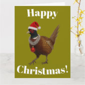 Pheasant looking festive Christmas card カード (黄色い花)