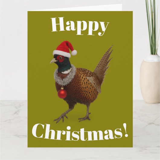 Pheasant looking festive Christmas card カード (正面)