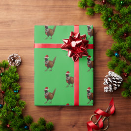 Pheasant on green Christmas gift wrapping paper ラッピングペーパー