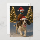 Pheasant on Springer Spaniel Christmas postcard ポストカード (正面/裏面)