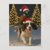 Pheasant on Springer Spaniel Christmas postcard ポストカード (正面)