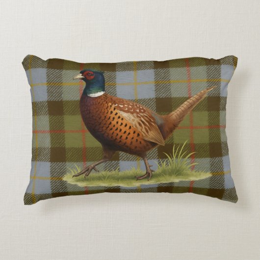 Pheasant on Tartan / Tweed Cushion Home Decor アクセントクッション (正面)