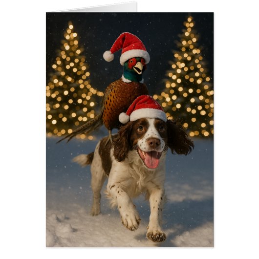 Pheasant riding Springer Spaniel Christmas card (正面)