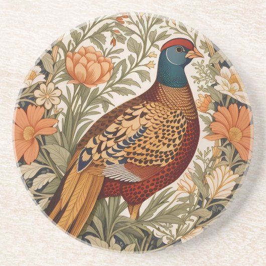 Pheasant Vintage Floral William Morris Inspired  コースター (正面)