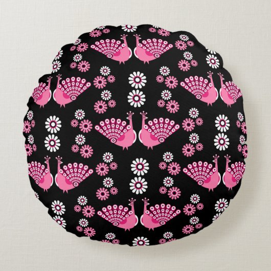  Pheasants Peacock Art ラウンドクッション (正面)