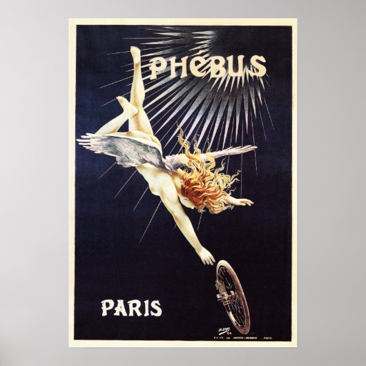 PHEBUS CYCLES 1896 Paris Old フランスのアールヌーボー ポスター (正面)