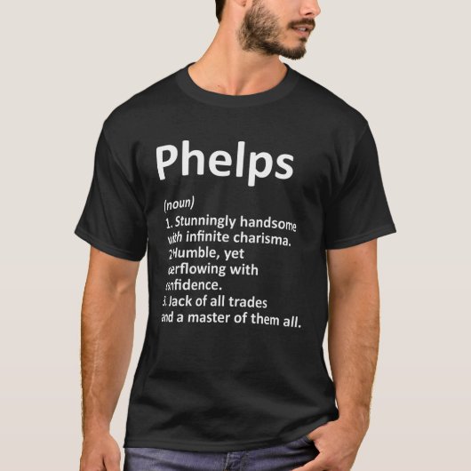 PHELPS定義おもしろい姓ファミリーツリー誕生 Tシャツ (正面)
