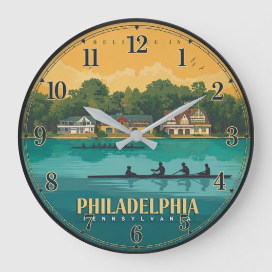 Philadelphia Boathouse Row Schuylkill River Rowing ラージ壁時計 (正面)