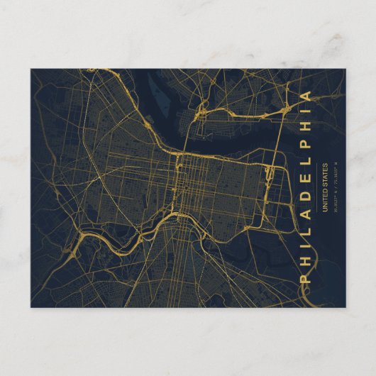 Philadelphia City Map Minimal Postcard ポストカード (正面)