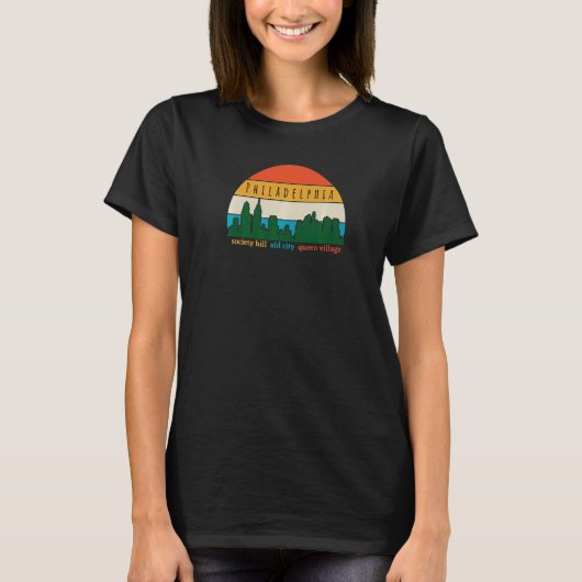 Philadelphia Cityscape Sunset Old City Philly Neig Tシャツ (正面)