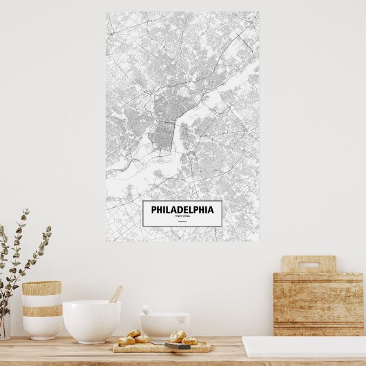 Philadelphia, Pennsylvania (black on white) ポスター (キッチン)